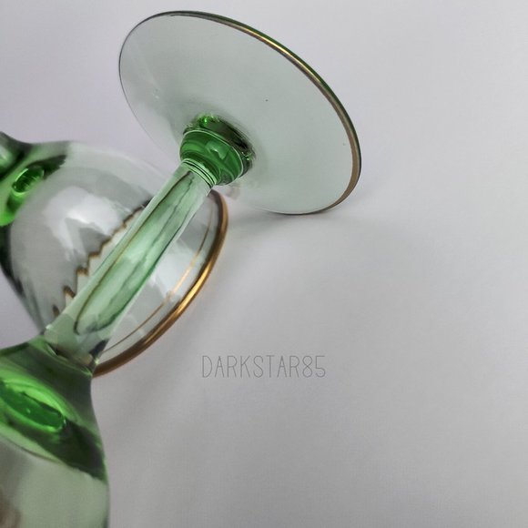 Pair of Vintage Green Gold-Trimmed Small Stemware Glasses - Picture 4 of 8